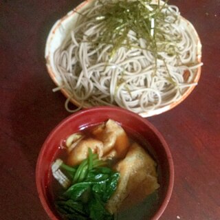 空心菜と揚げの盛り蕎麦。